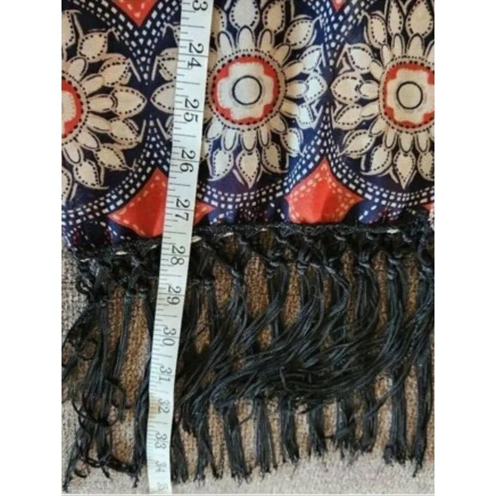 C25 Rue21 Navy, Coral & Cream Paisley & Butterfly Open Front Kimono- Fringed - Picture 10 of 10